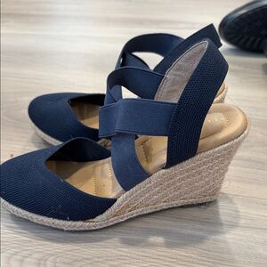 Kelly & Katie Navy Espadrille Wedge Sandals